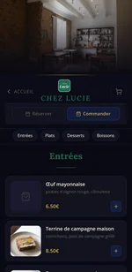La page de commande à emporter du restaurant sur téléphone : sa photo, son logo et les catégories de la carte.