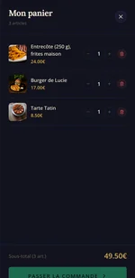 Le panier d'un client : trois articles, le sous-total et le bouton « Passer la commande ».